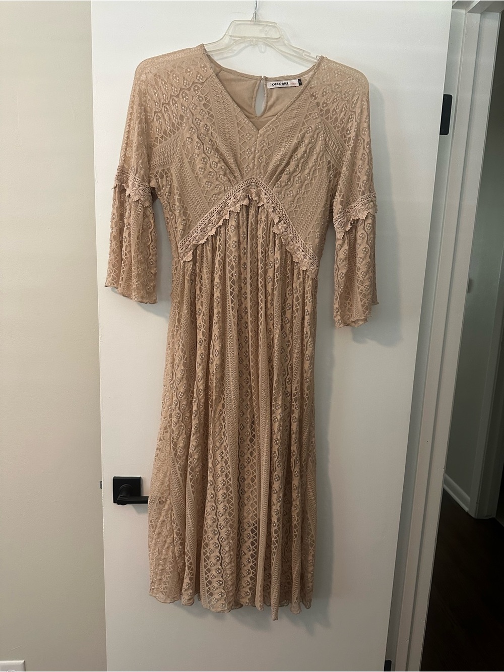 Size Large Oragami Cream Lace Boho Maxi Dress